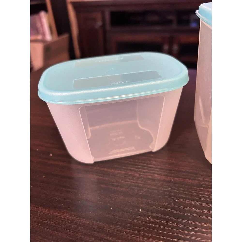 Set Of 3 Tupperware Freezer Mates 5 Cup & Two Mini 300mL Containers Aqua W/ Lids